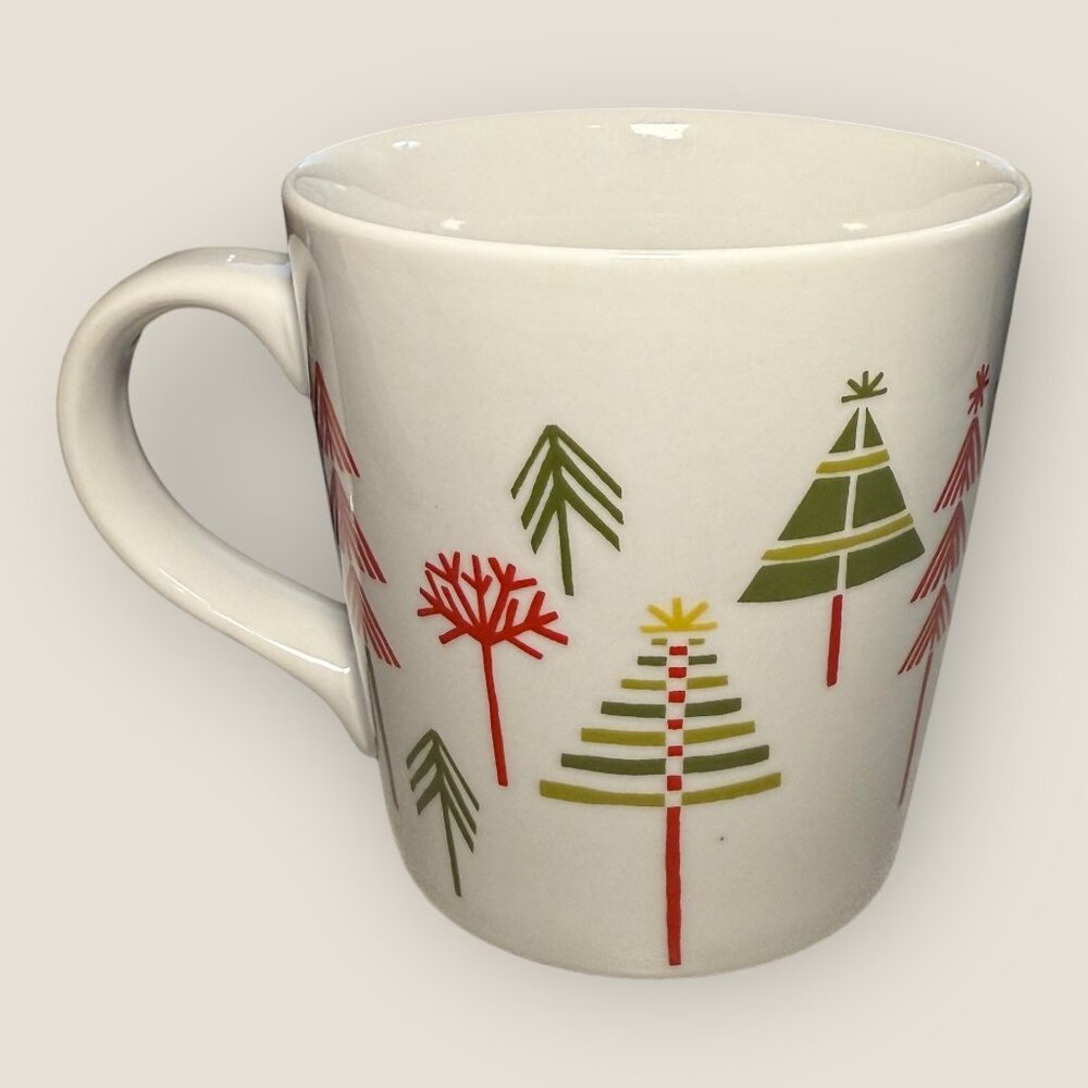 Crate & Barrel Julia Rothman Holiday Trees Ceramic Coffee Tea Cocoa Mug
